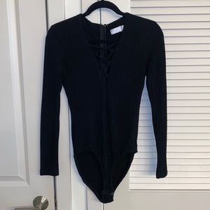 black LF crisscross bodysuit
